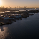 An aerial image taken on October 15, 2021 shows cargo shipping containers at the Port of Los Angeles in San Pedro, California.